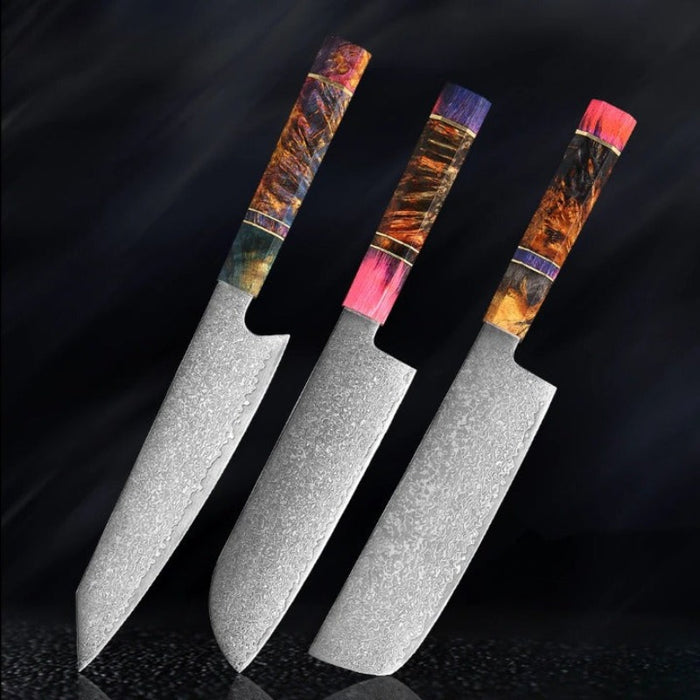 Damascus Steel Kitchen Knife Sets With Stable Wooden Handle