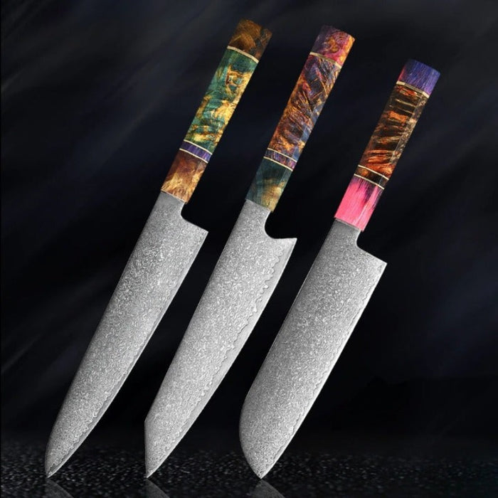 Damascus Steel Kitchen Knife Sets With Stable Wooden Handle