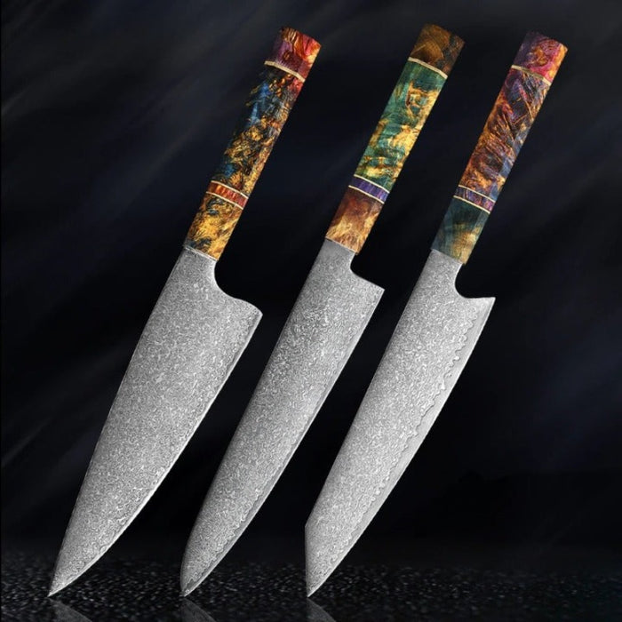 Damascus Steel Kitchen Knife Sets With Stable Wooden Handle