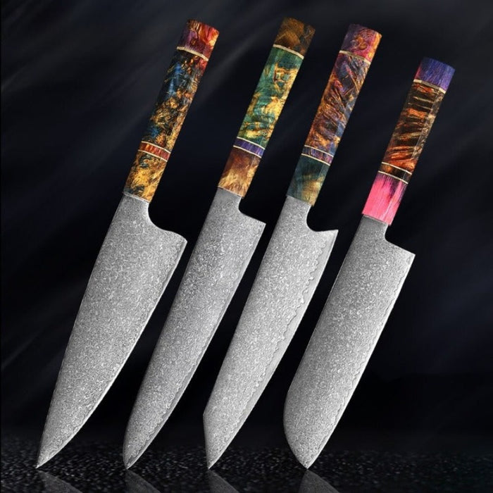 Damascus Steel Kitchen Knife Sets With Stable Wooden Handle