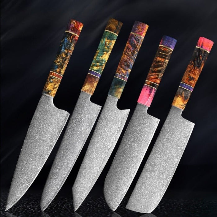 Damascus Steel Kitchen Knife Sets With Stable Wooden Handle