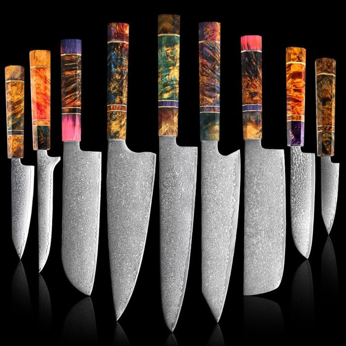 Knife Sets With 67 Layers Damascus Steel & Solidified Wood handle