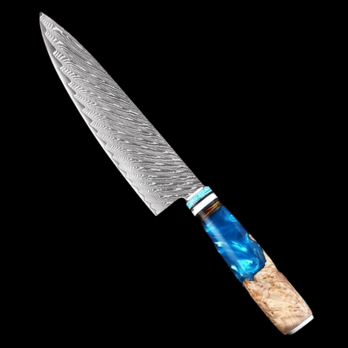 Blue Resin Handle Santoku And Chef Knife