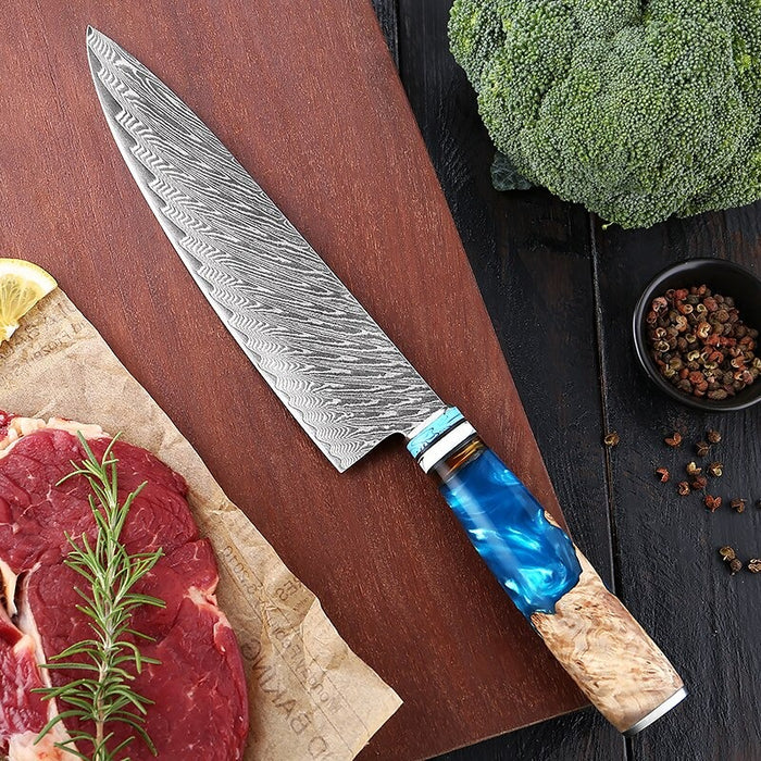 Blue Resin Handle Santoku And Chef Knife