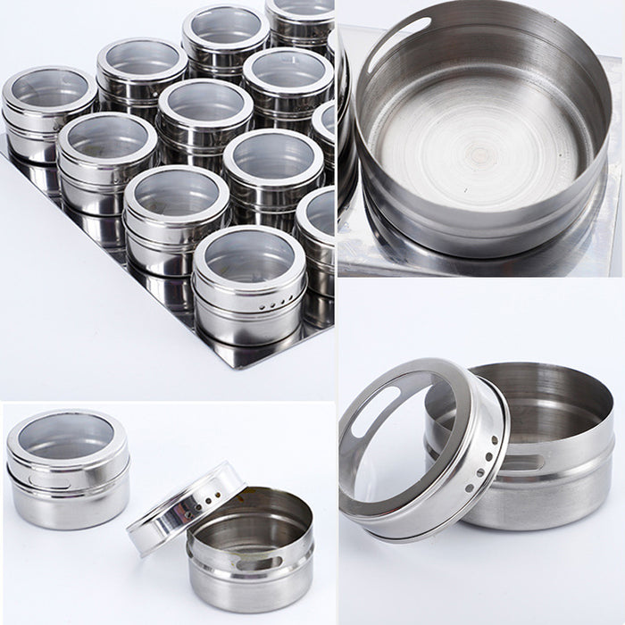 Stainless Magnetic Spice Jar (12pcs) | Clear Top Lid