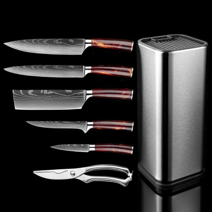 Kitchen Knives Red Resin Handle With Knife Holder