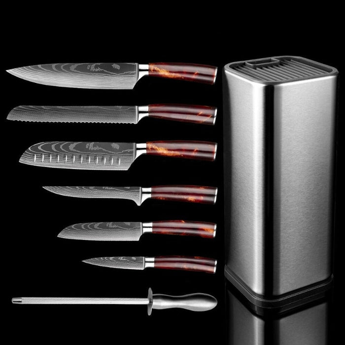 Kitchen Knives Red Resin Handle With Knife Holder