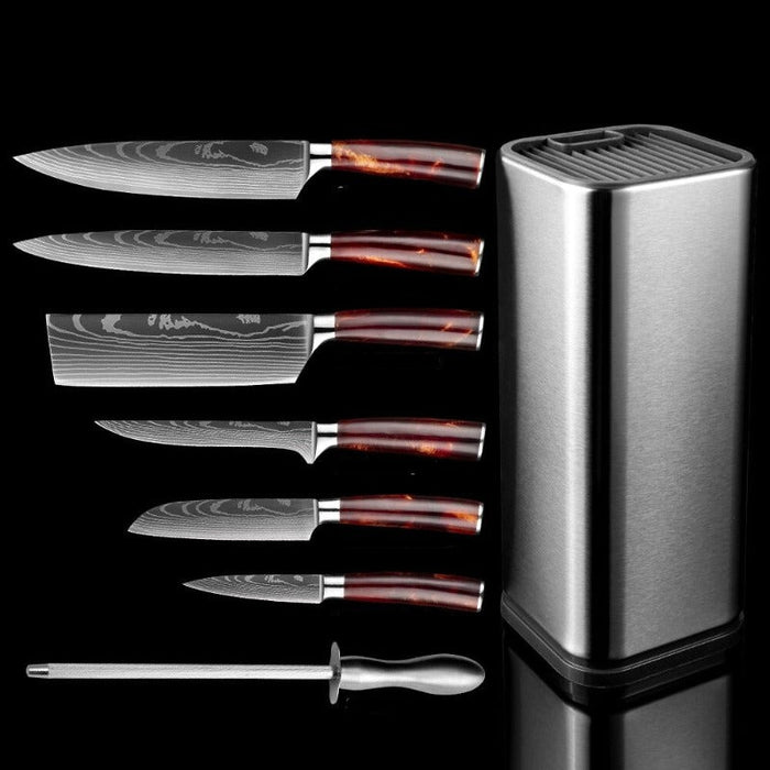 Kitchen Knives Red Resin Handle With Knife Holder