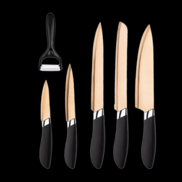 Gold And Black Stainless Steel Kitchen Knife Sets