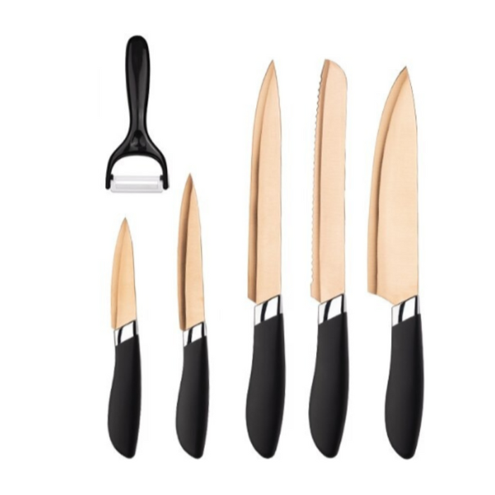 Gold And Black Stainless Steel Kitchen Knife Sets