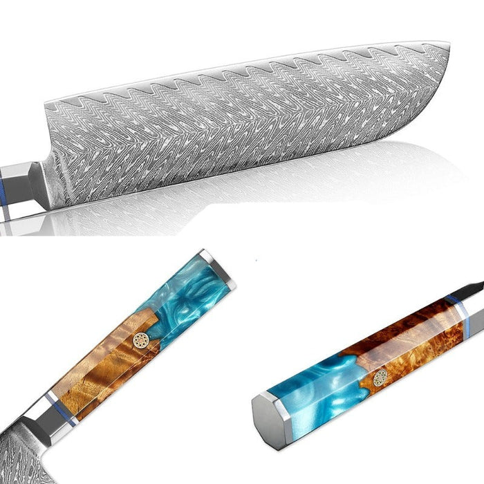 Sharp 7 Inch Japanese Damascus Steel Santoku Knife