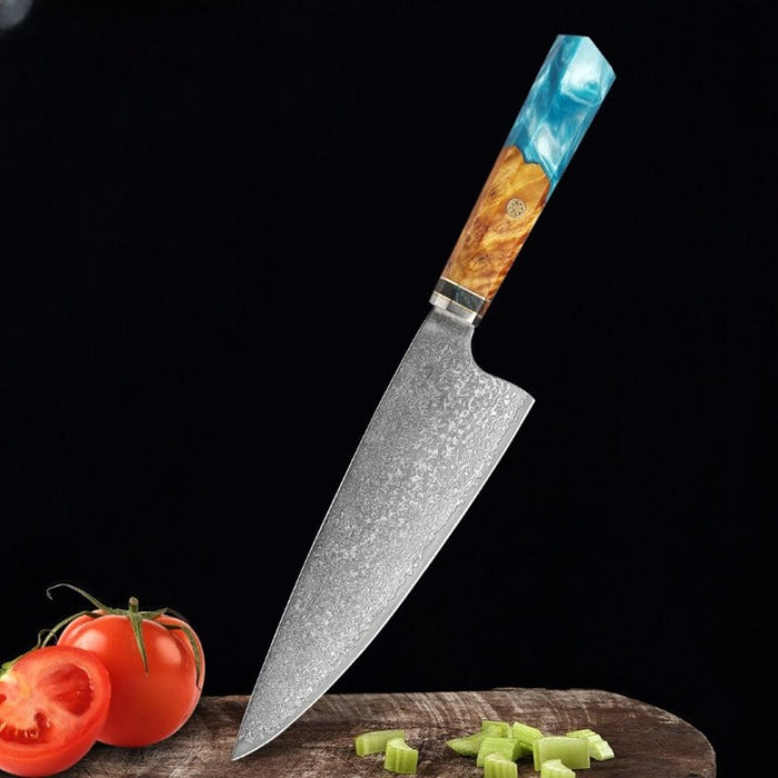 8 inch Chef Knife With Classic Blue Resin Octagonal Handle