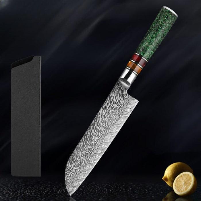 7 Inch Santoku Knife With Grain Shell Resin Handle