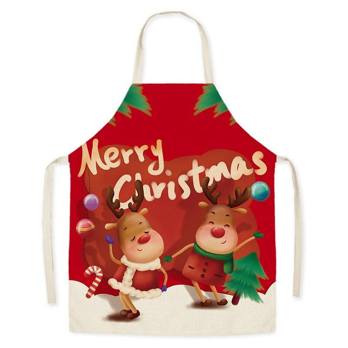 Printed Christmas Theme Linen Apron