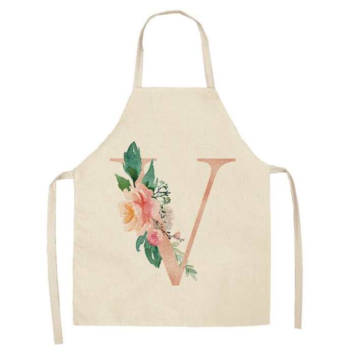 Pink Flower Letter Printed Apron