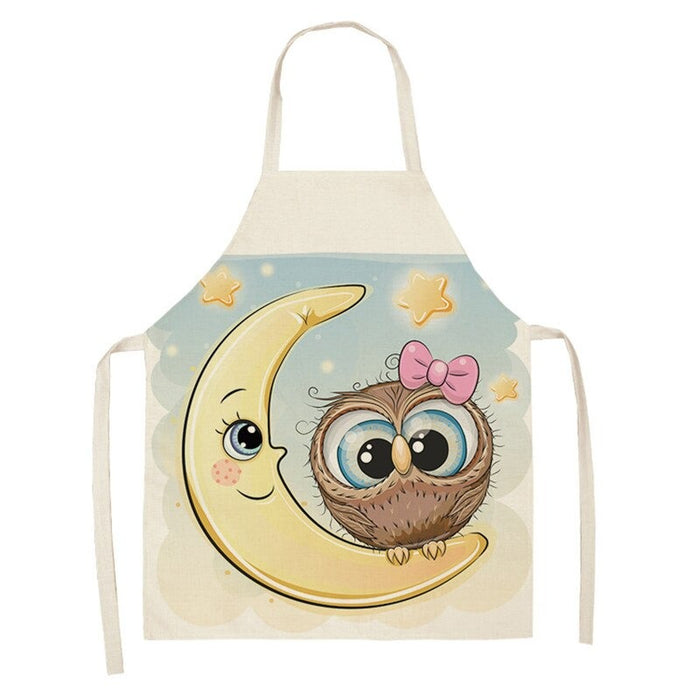 Sleeveless Owl Print Kitchen Linen Apron