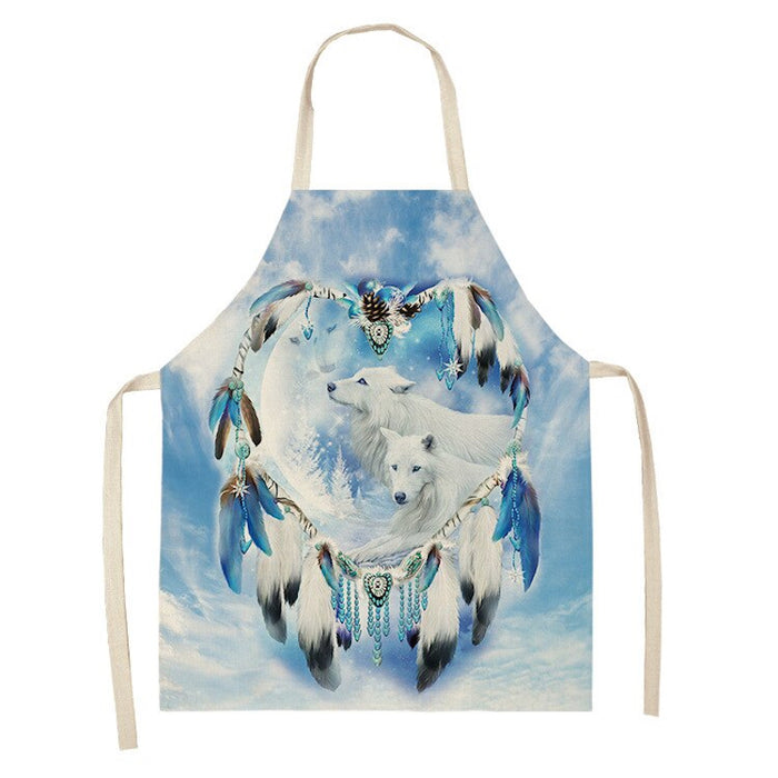 Star Moon & Wolf Head Print Kitchen Apron