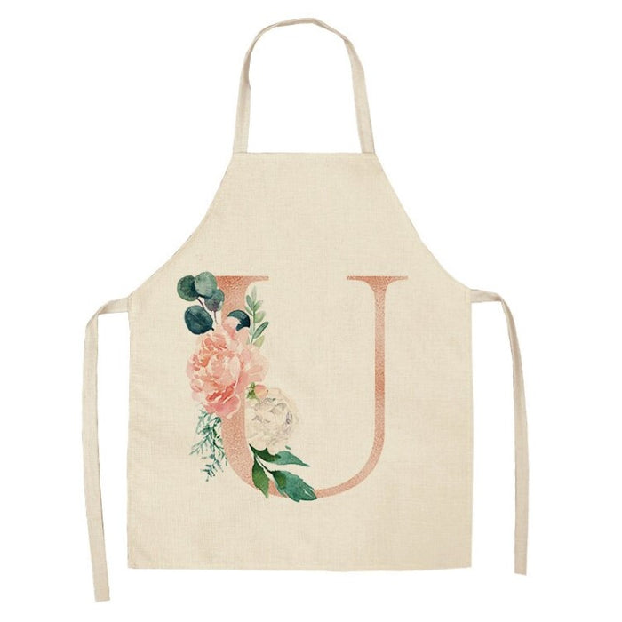 Pink Flower Letter Printed Apron