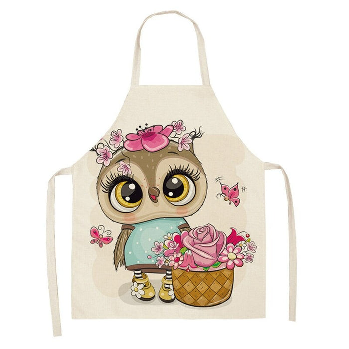 Sleeveless Owl Print Kitchen Linen Apron