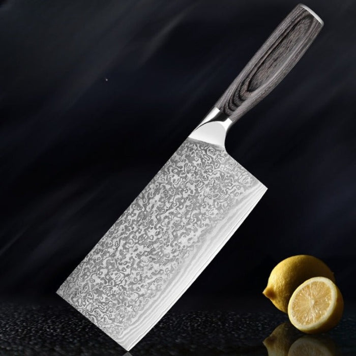 Damascus Steel Cleaver Knife With Wooden Handle