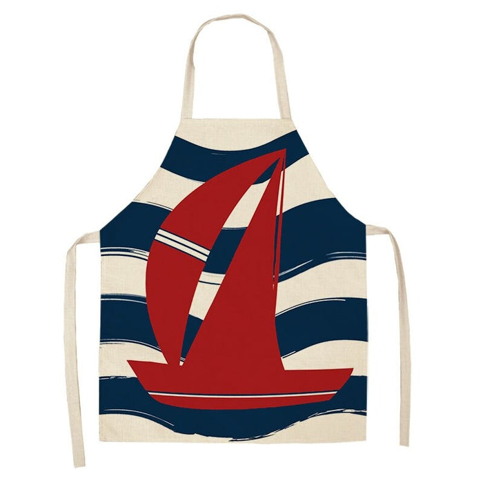 Printed Marine Graphic Sleeveless  Linen Aprons