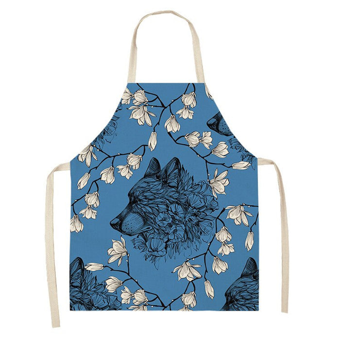 Star Moon & Wolf Head Print Kitchen Apron