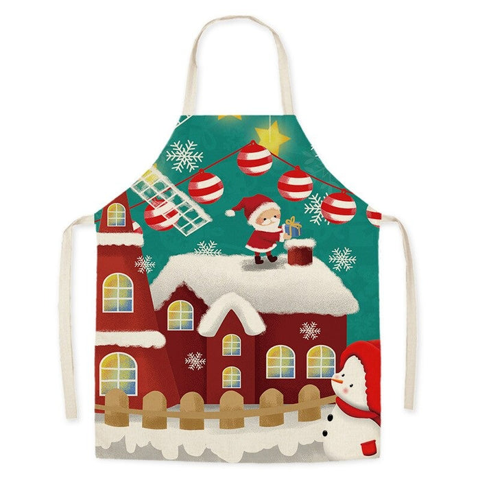 Printed Christmas Theme Linen Apron