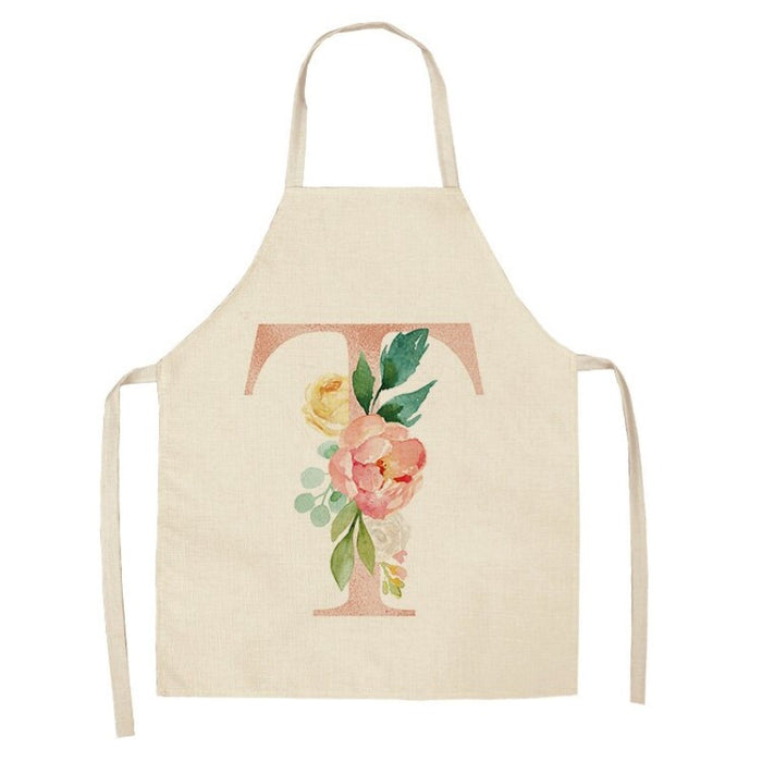 Pink Flower Letter Printed Apron