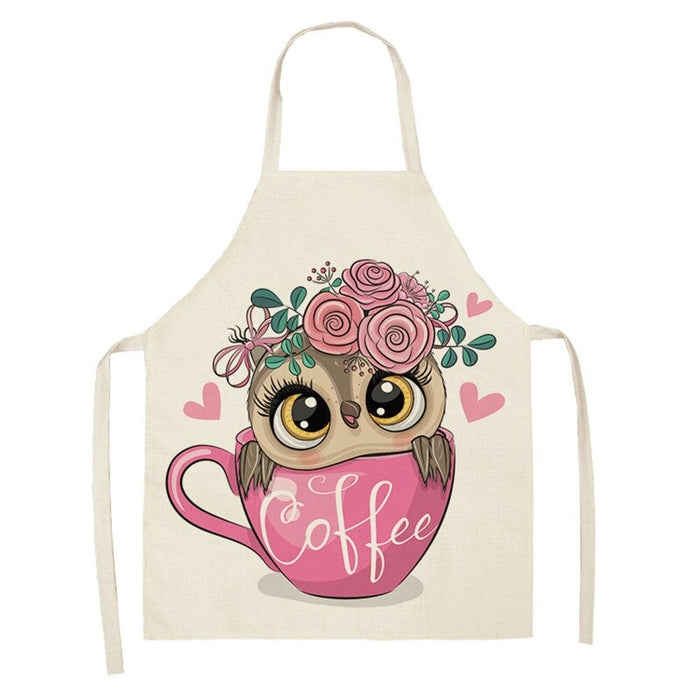 Sleeveless Owl Print Kitchen Linen Apron