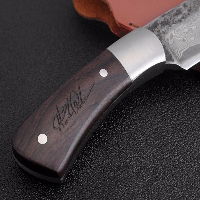 High-Carbon Steel Damascus Pattern Fixed Edge Cleaver Knife