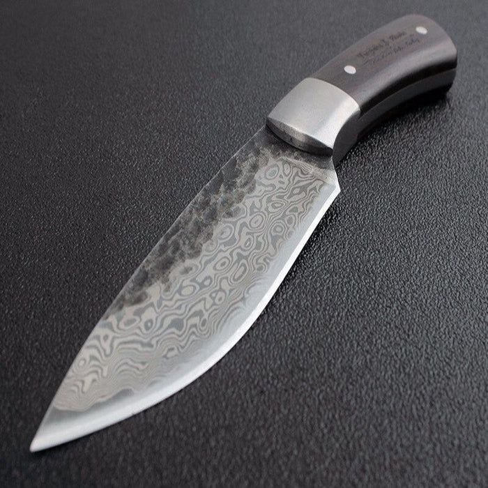 High-Carbon Steel Damascus Pattern Fixed Edge Cleaver Knife