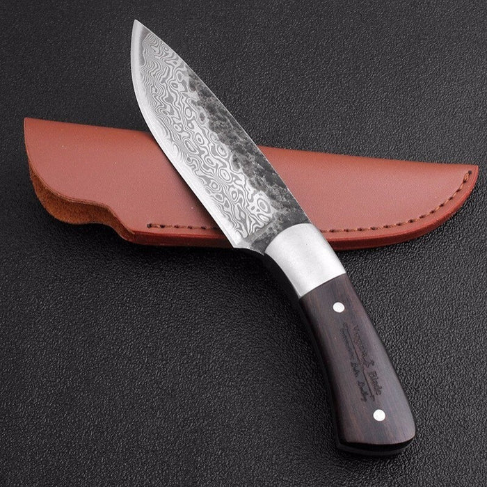 High-Carbon Steel Damascus Pattern Fixed Edge Cleaver Knife