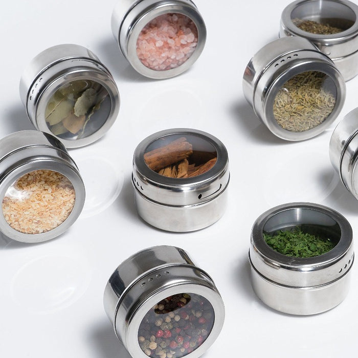 Stainless Magnetic Spice Jar (12pcs) | Clear Top Lid