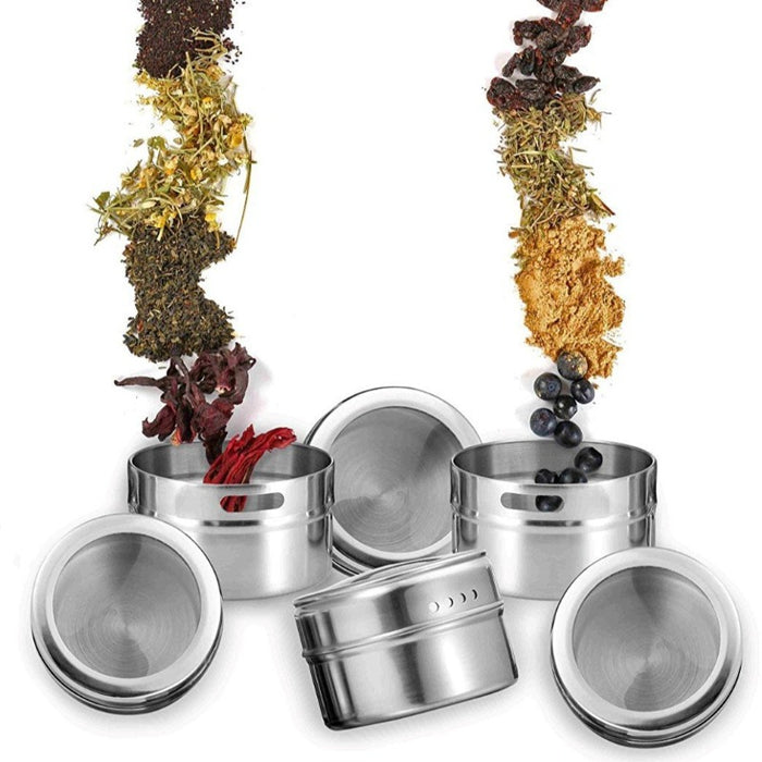 Stainless Magnetic Spice Jar (12pcs) | Clear Top Lid