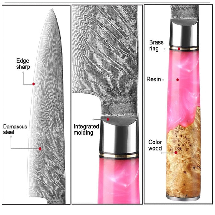 The Pink 8 Inch Damascus Boning Steak Knife