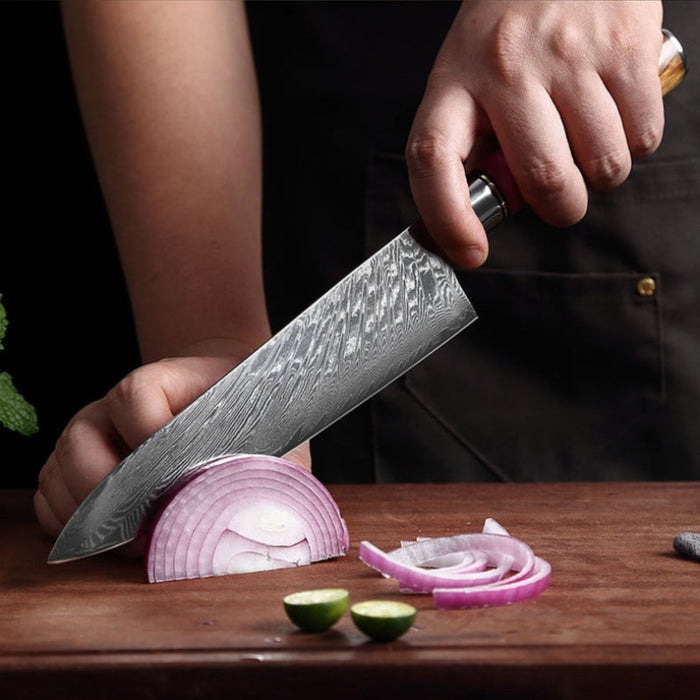 The Pink 8 Inch Damascus Boning Steak Knife