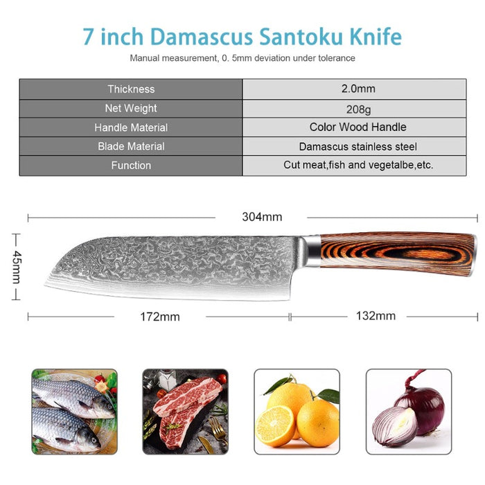 Japanese Style Damascus Santoku Knife