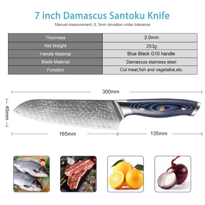 Japanese Damascus Steel Santoku Chef Knife