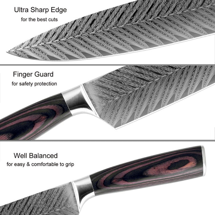 The 8 inch Patterned Japanese Stainless Steel Chef Knife