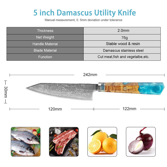 5 Inch Chef Knife Japanese 67 Layer Damascus Super Steel