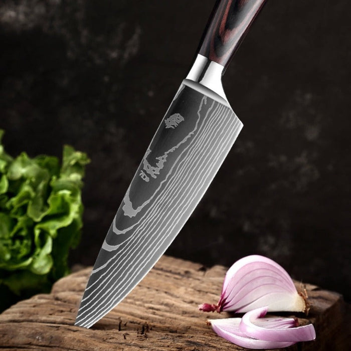 The Damascus Patterned Santoku Knife