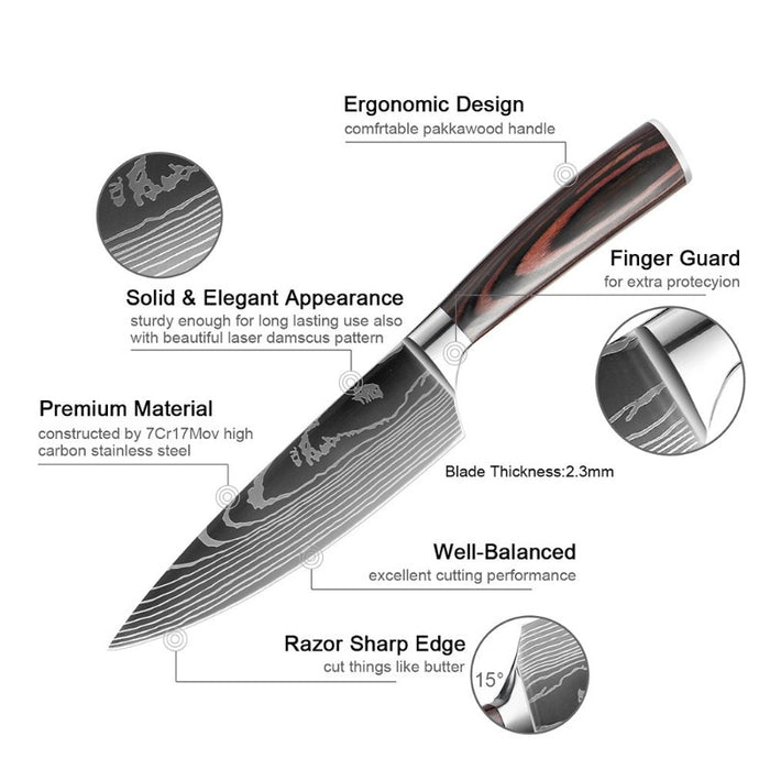 The Damascus Patterned Santoku Knife