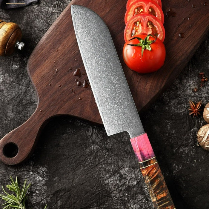 Japanese Santoku Damascus Stainless Steel Knife