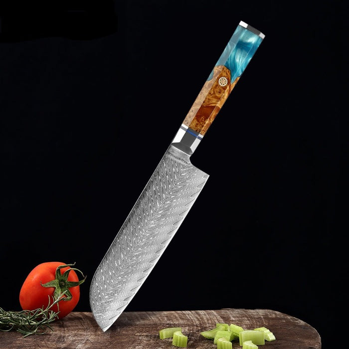 7 Inch Japanese Santoku Knife Damascus Steel Knife