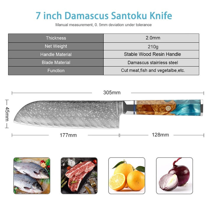 7 Inch Japanese Santoku Knife Damascus Steel Knife