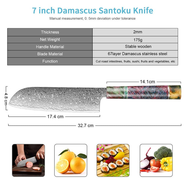 8 Inch Japanese Santoku Damascus Steel Knife