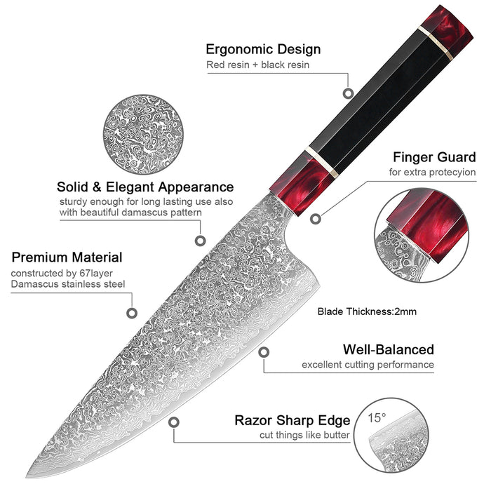 The 8 Inch Damascus Samurai Steel Chef Knife