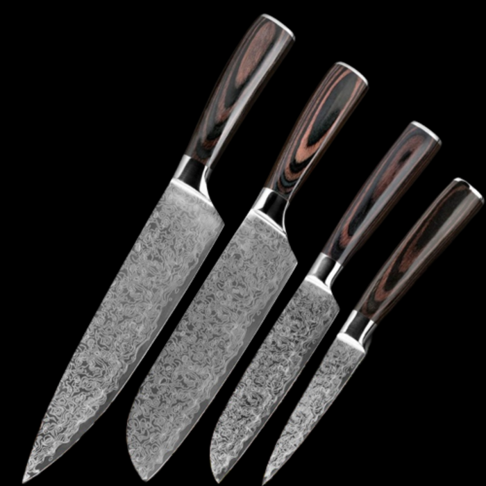 4 Pieces Damascus Pattern Knife Sets