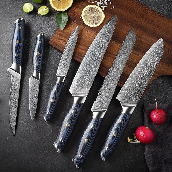 6 Pieces Damascus Steel Sharp Knives Set