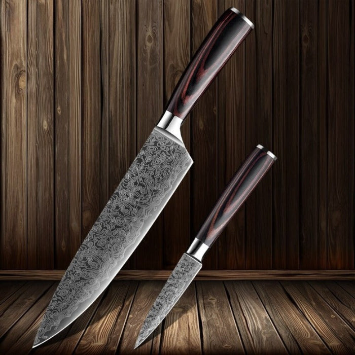 2 Pieces Japanese Damascus Steel Pattern Kitchen Knife Sets